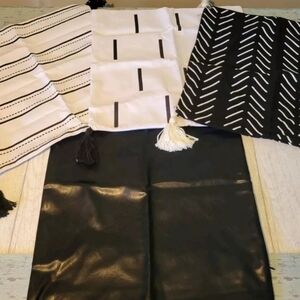 Black White Pillow Covers 17×17 Set Of 4 Tassels Zipper Closure Geometric Leathe